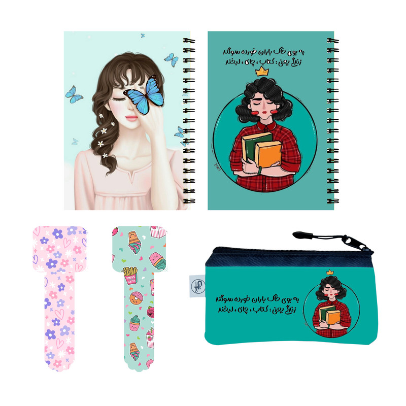 بسته لوازم تحریر مدل دخترانه فانتزی bs530 مجموعه 5 عددی