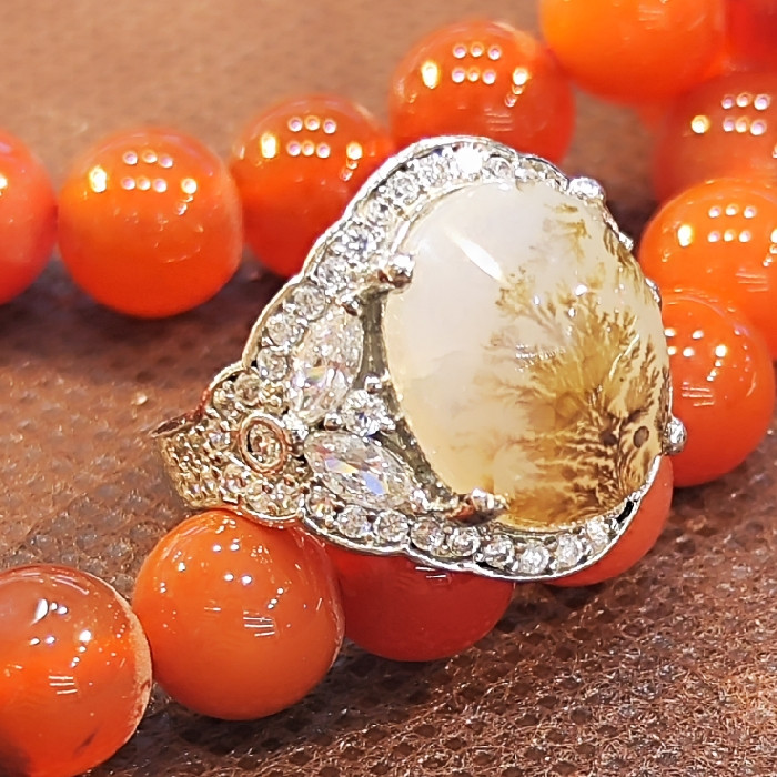 انگشتر نقره زنانه نقره جات بافندگان مدل عقیق شجر کد 101