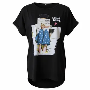 تی‌شرت آستین کوتاه راحتی زنانه طرح کتاب و دختر