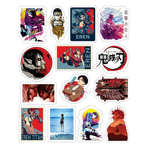 استیکر لپ تاپ توییجین و موییجین طرح Attack on titan کد 05 مجموعه 14 عددی