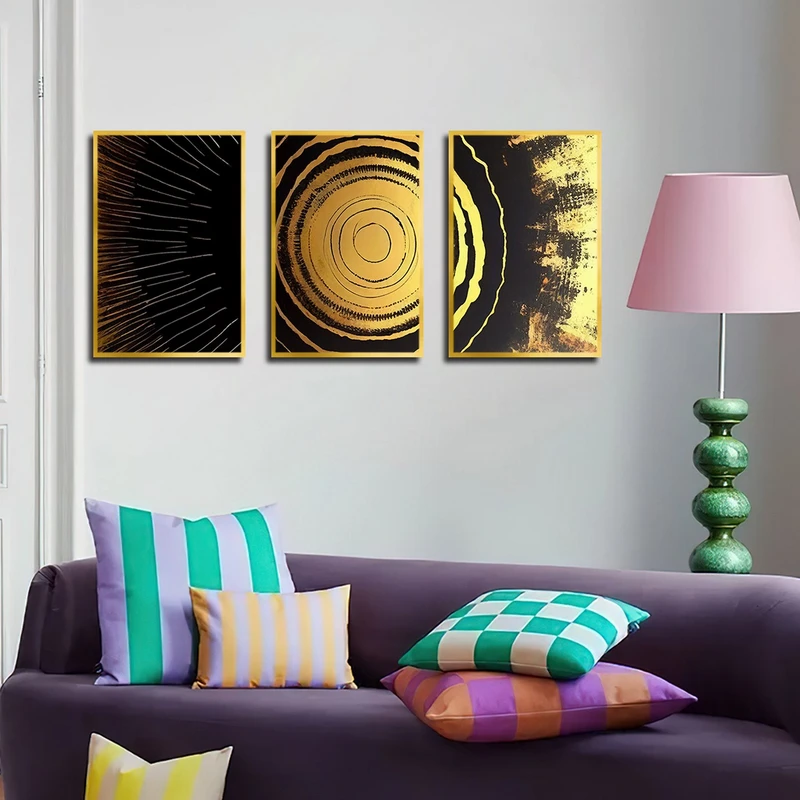 تابلو بکلیت طرح نقاشی انتزاعی خورشید مدل T-3144 مجموعه 3 عددی