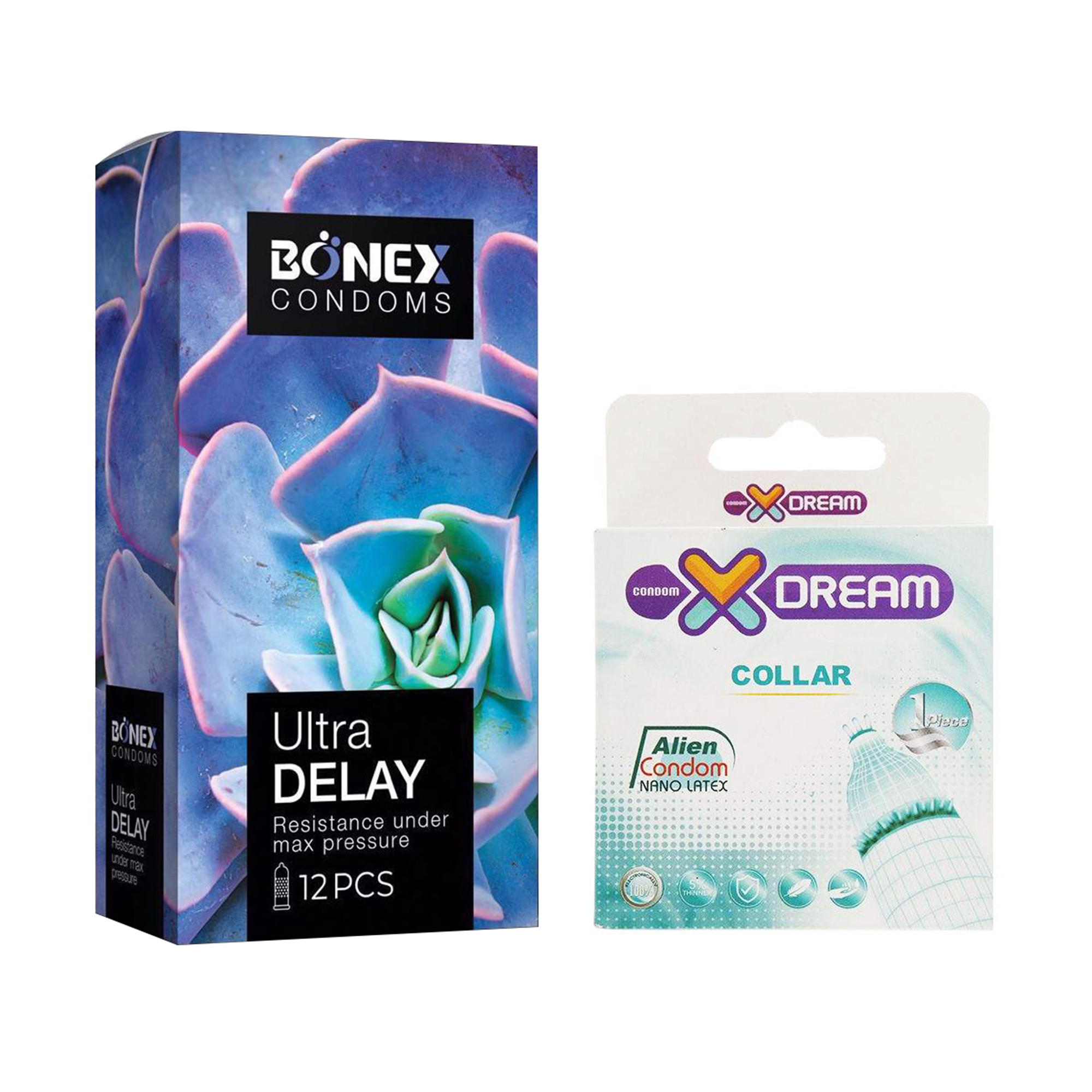 کاندوم بونکس مدل Ultra Delay بسته 12 عددی به همراه کاندوم ایکس دریم مدل Collar