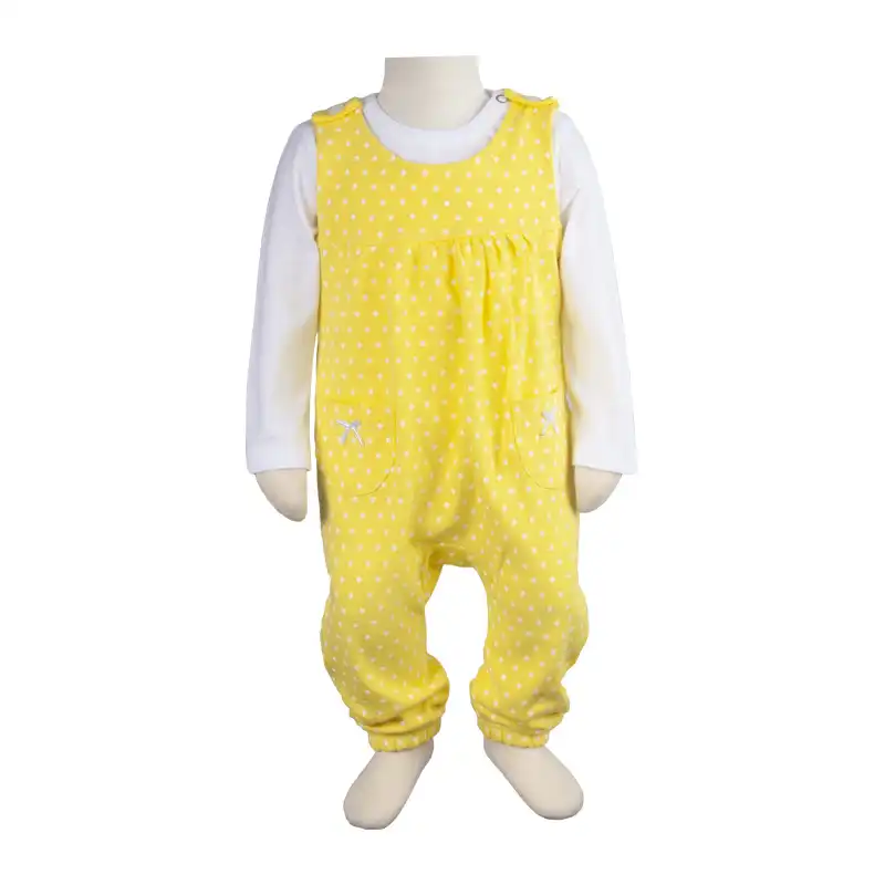 ست 3 تکه لباس نوزادی آدمک مدل خال خالدار رنگ زرد