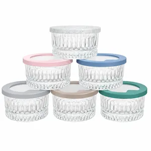 ظرف نگهدارنده بابدنه شیشه‌ای شیشه و بلور اصفهان مدل شیاردار مناسب برای قراردادن در یخچال مجموعه 6 عددی
