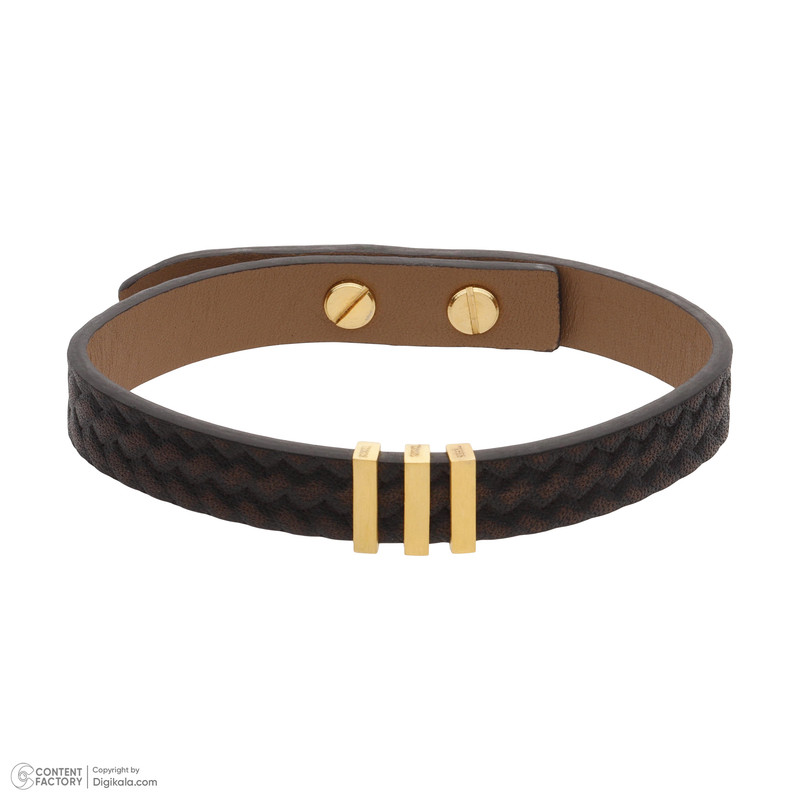 دستبند چرم و طلا 18 عیار مردانه تاج مدل G261A
