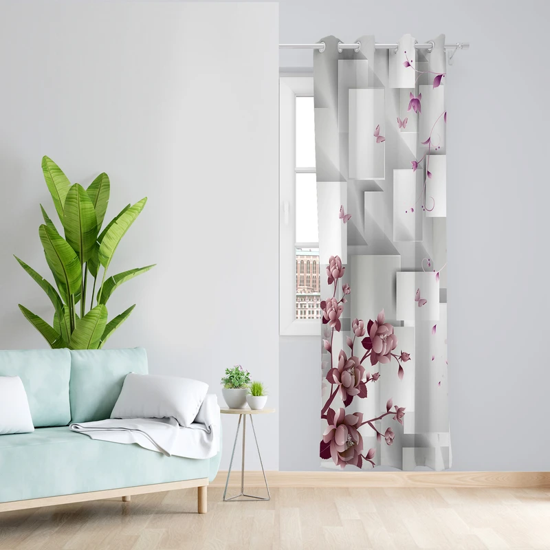 پرده طرح گل مدل مخمل پانچی کد L 1203R Z سایز 140x200 سانتی متر