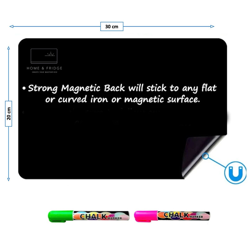 تخته وایت برد مغناطیسی هوم اند فریج مدل انعطاف پذیر سایز 30x20 سانتی متر به همراه ماژیک، هولدر، دستمال تخته پاک کن و استیکر مجموعه 7 عددی