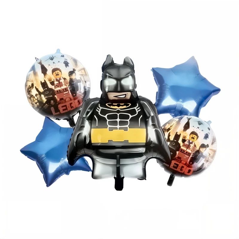 بادکنک فویلی مدل لگو بتمن کد LegoBatman5pcB1 مجموعه 5 عددی