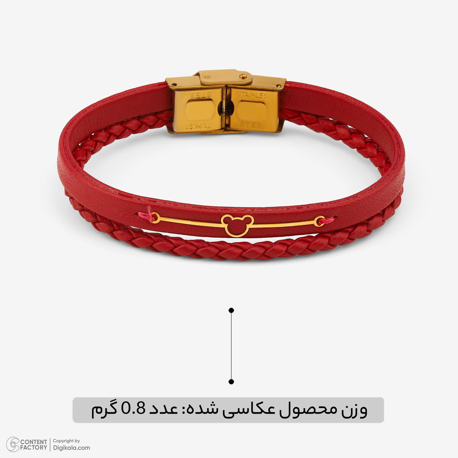 دستبند طلا 18 عیار زنانه با بند چرمی وی گالری مدل میکی ماوس کد LBB2064 -  - 7