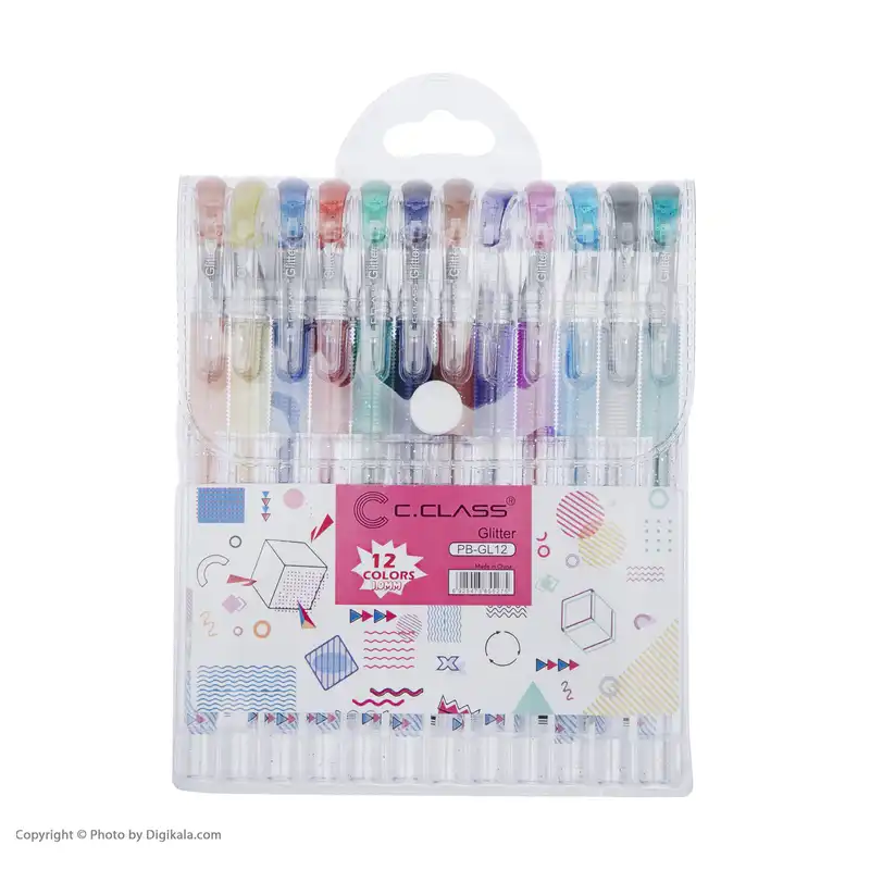 روان نویس سی.کلاس مدل ژل glitter بسته 12 عددی