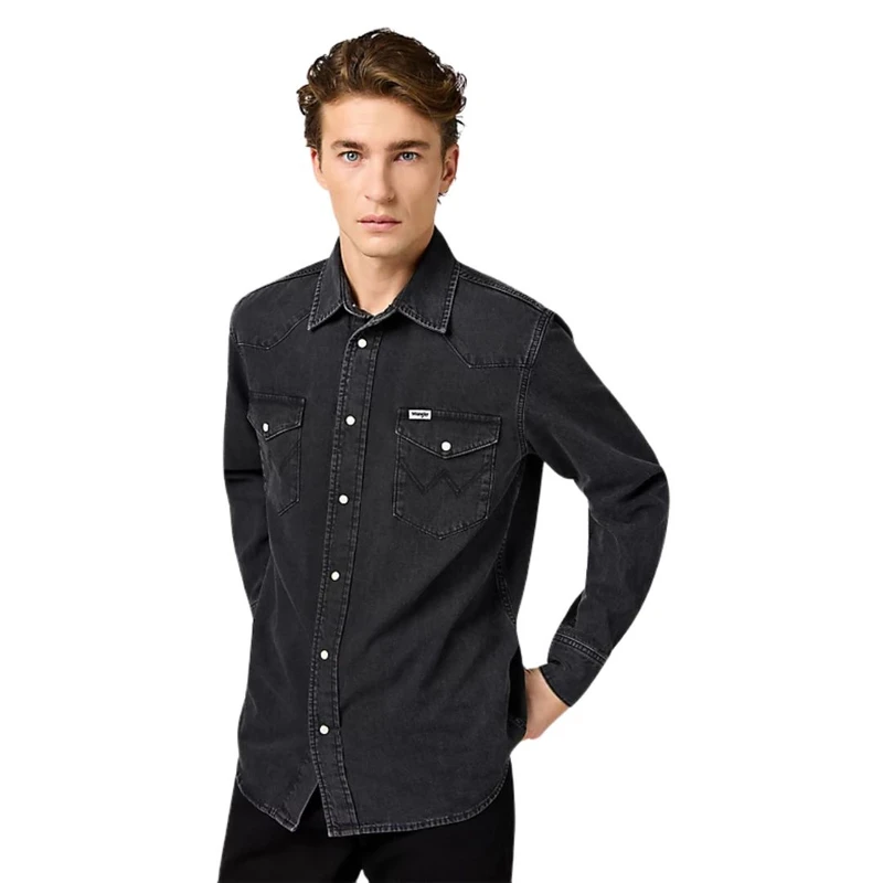 پیراهن آستین بلند یقه برگردان مردانه مدل جین دو جیب 4