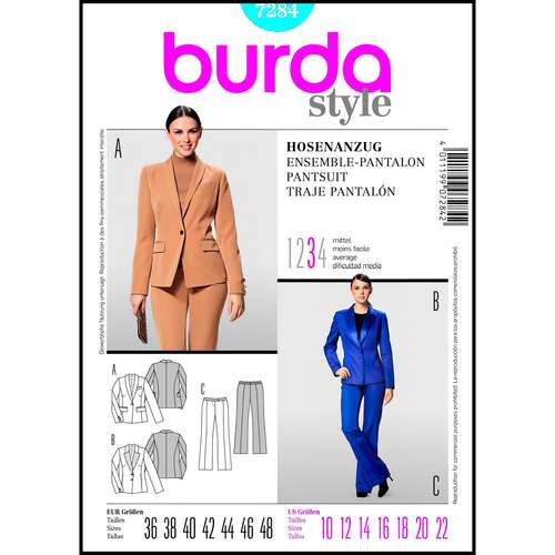 الگو خیاطی کت و شلوار زنانه بوردا استایل کد 7284 سایز 36 تا 48 متد مولر