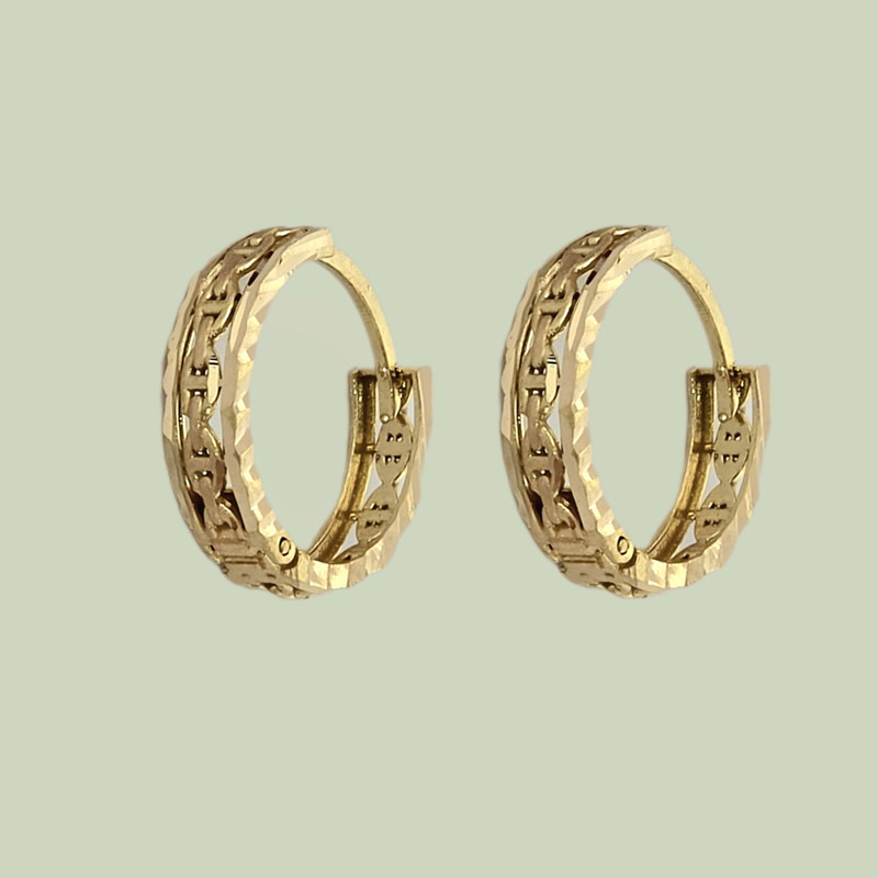 گوشواره حلقه‌ای طلا کم اجرت  18 عیار زنانه طلا و شمش برلیان مدل گره 