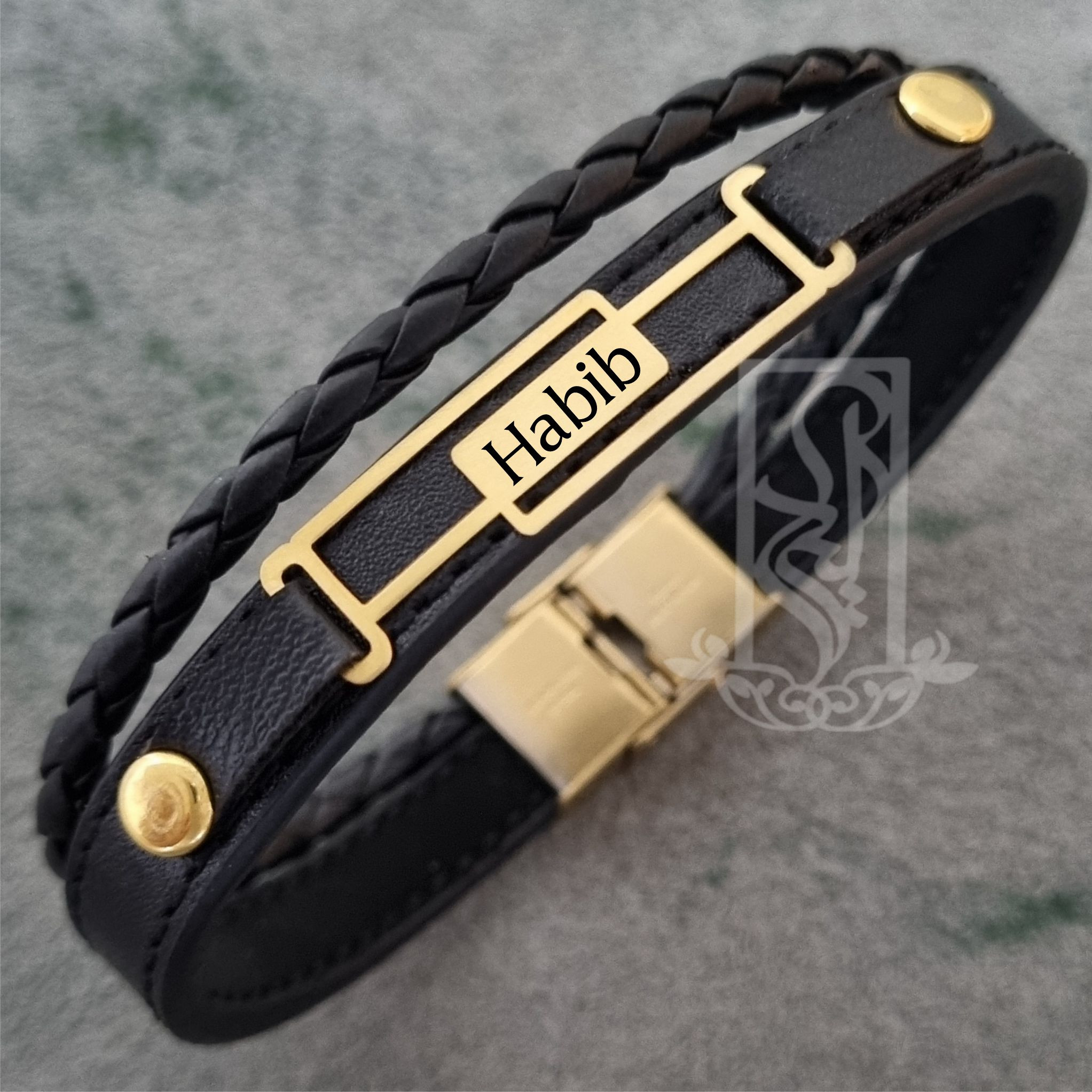 دستبند طلا 18 عیار مردانه لیردا مدل اسم حبیب