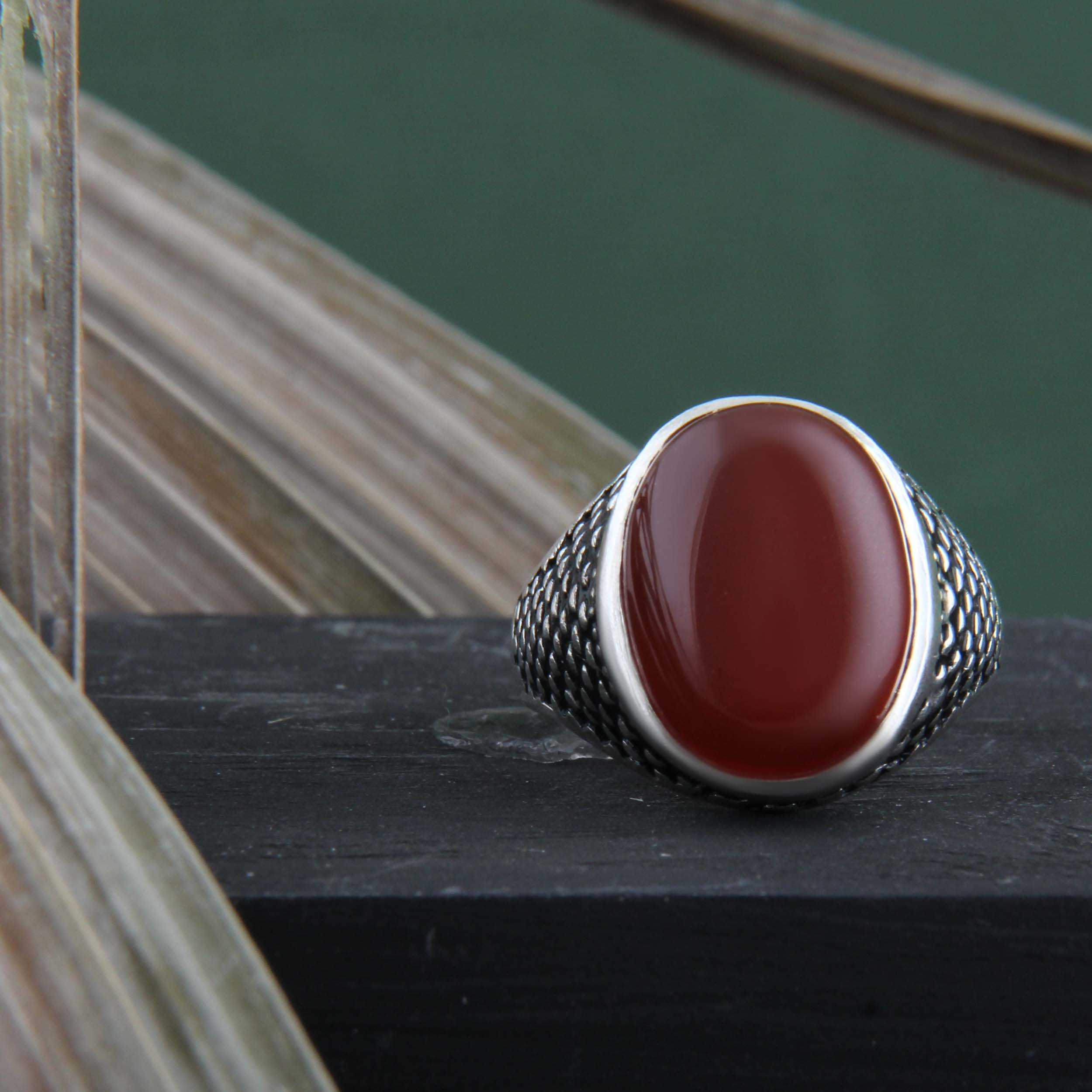 انگشتر نقره مردانه بازرگانی میلادی مدل رکاب سیلندری عقیق کد AM_4261