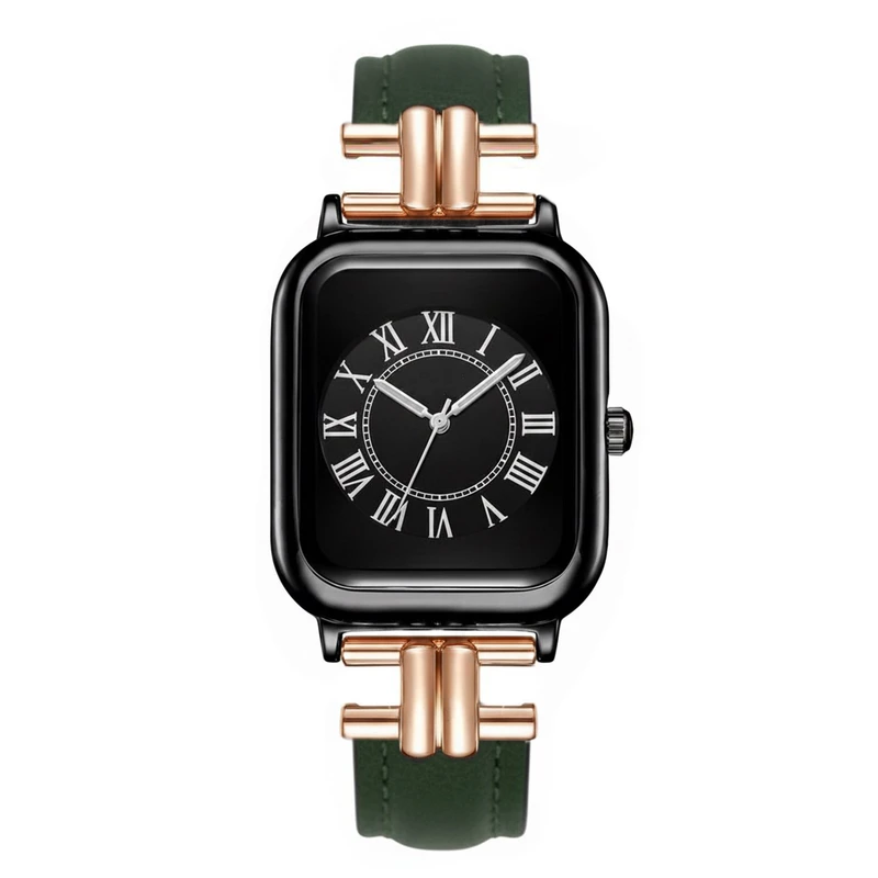 ساعت مچی عقربه‌ای کوارتز زنانه مدل مستطیل چرم طبیعی رومی کلاسیک شبتاب 174