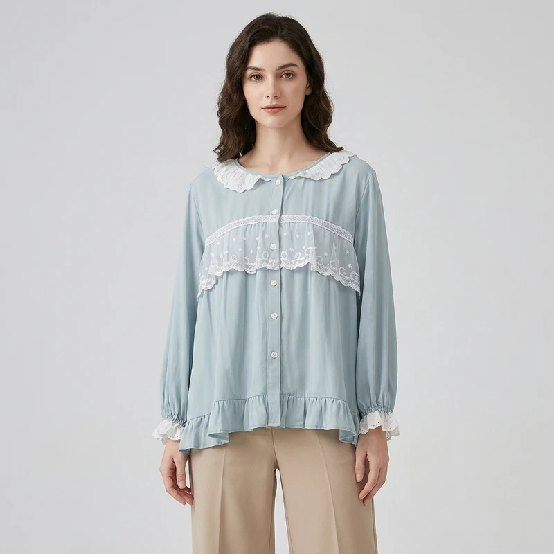 شومیز زنانه گیپور آستین بلند با دکمه مدل R890
