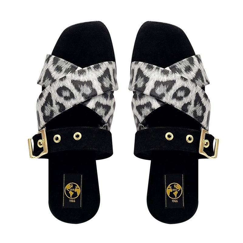 صندل زنانه سیی 1966 مدل پلنگی ضربدری کد 2247