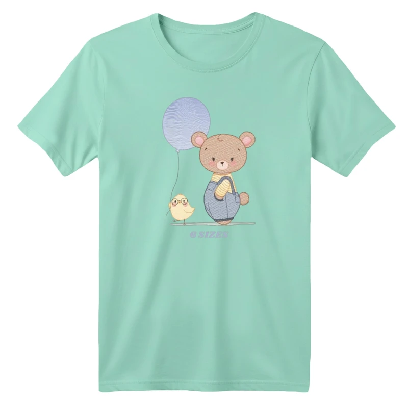 تی شرت آستین کوتاه یقه گرد بچگانه مدل خرس و جوجه بادکنک