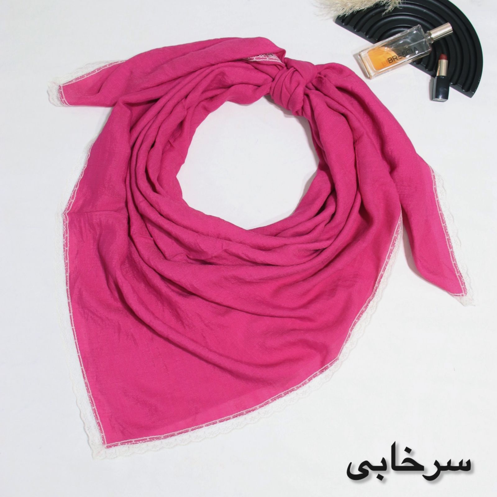 روسری زنانه مدل وال اسلپ ساده حاشیه تور دانتل کد 7091 -  - 8