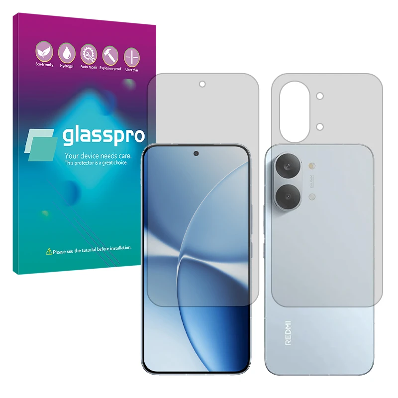 محافظ صفحه نمایش مات گلس پرو مدل هیدروژلی مناسب برای گوشی موبایل شیائومی Redmi Turbo 5 Max به همراه محافظ پشت صفحه