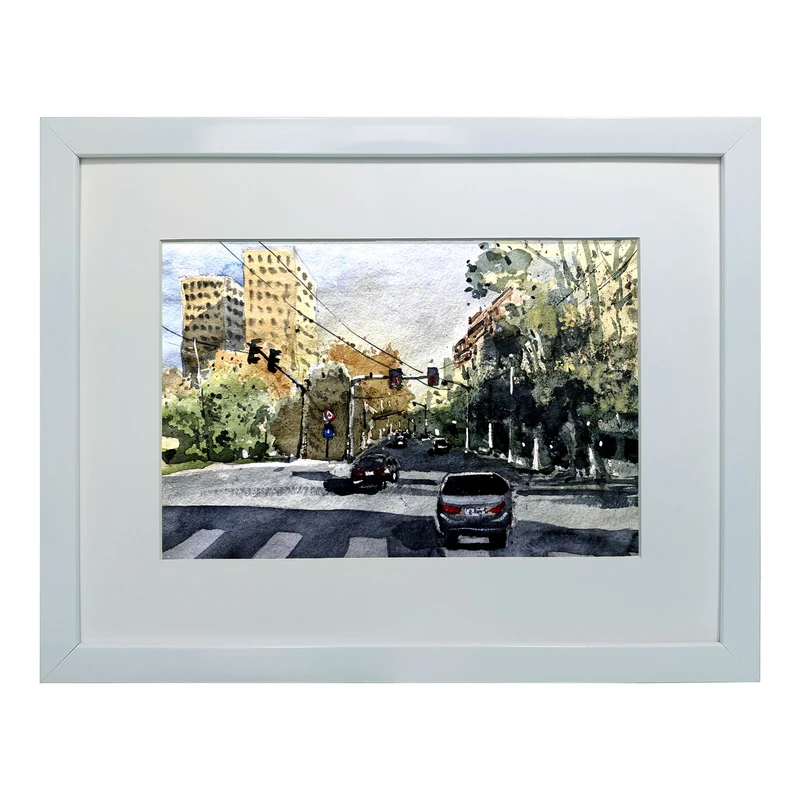 تابلو نقاشی آبرنگ به سبک امپرسیونیسم طرح بلوار کشاورز کد 201 