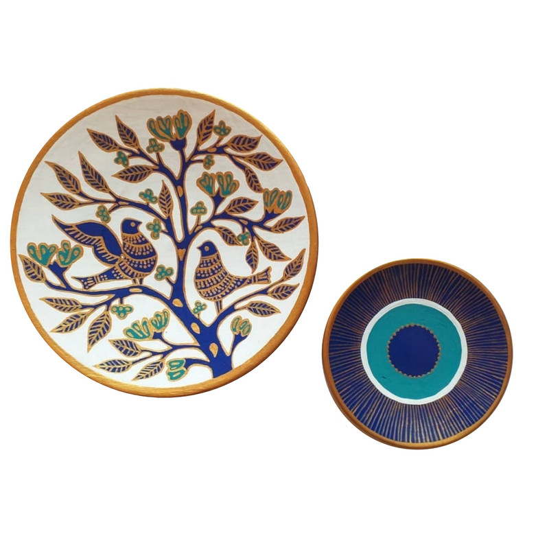 بشقاب دیوارکوب سفالی طرح پرنده مجموعه 2 عددی