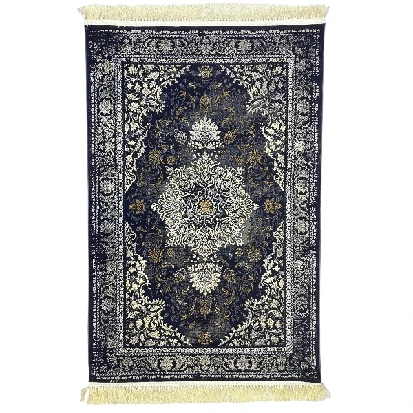 فرش ماشینی 700 شانه فرش هیوا زمینه سرمه‌ای حاشیه سرمه ای مدل طلاکوب