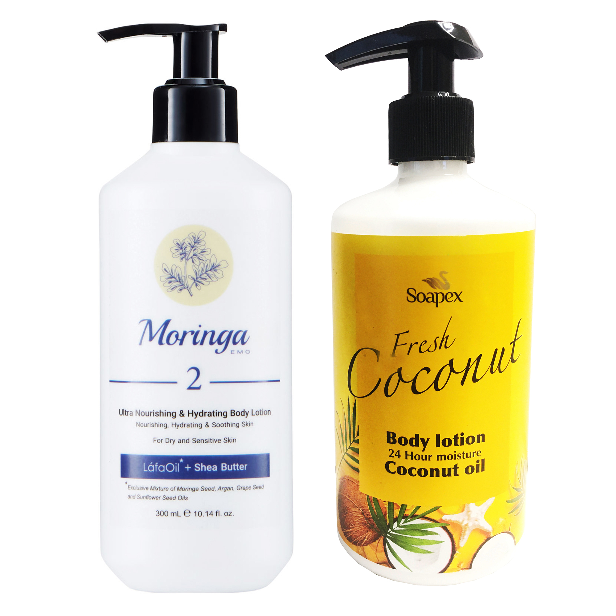 لوسیون بدن مورینگا امو مدل مغذی حجم 300 میلی لیتر به همراه لوسیون بدن سوپکس مدل Coconut Oil حجم 350 میلی لیتر 