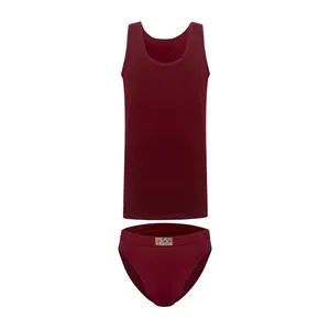 ست شورت و زیرپوش مردانه  تن تاب رنگ زرشکی