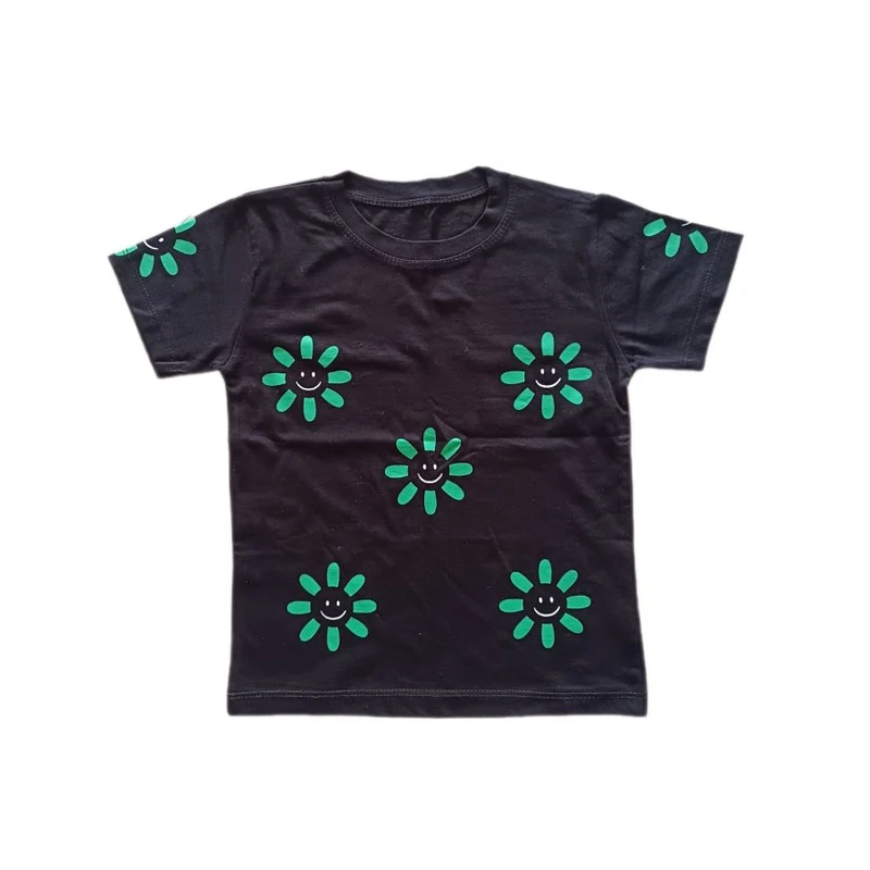 تی شرت آستین کوتاه دخترانه  مدل گل