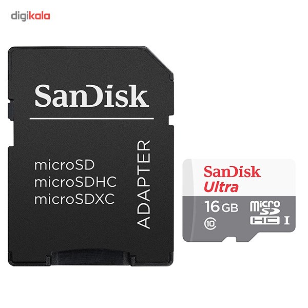 کارت حافظه microSDHC سن دیسک مدل Ultra کلاس 10 استاندارد UHS-I U1 سرعت 48MBps 320X همراه با آداپتور SD ظرفیت 16 گیگابایت