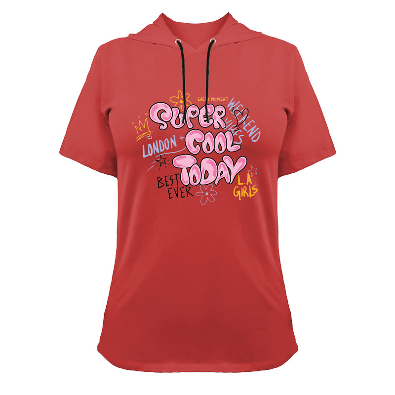 تی شرت کلاه دار  آستین کوتاه زنانه مدل G140209233 رنگ قرمز