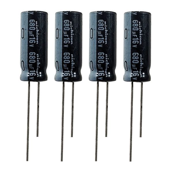 خازن 680 میکروفاراد 16 ولت نیچیکون مدل SK-68016 بسته 4 عددی 