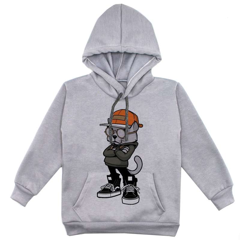 هودی پسرانه مدل گربه عینکی F35 رنگ طوسی