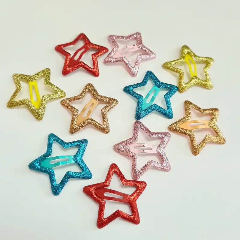 گیره مو زنانه مدل تق تقی ستاره ای شاین دار کد 88 بسته 10 عددی