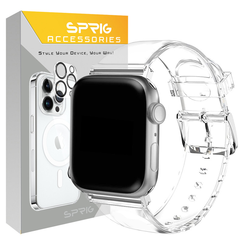 بند اسپریگ مدل Clear Silicone مناسب برای اپل واچ سری Se/1/2/3/4/5/6/7/8/9/Ultra/Ultra2 سایز 42/44/45 میلی متری