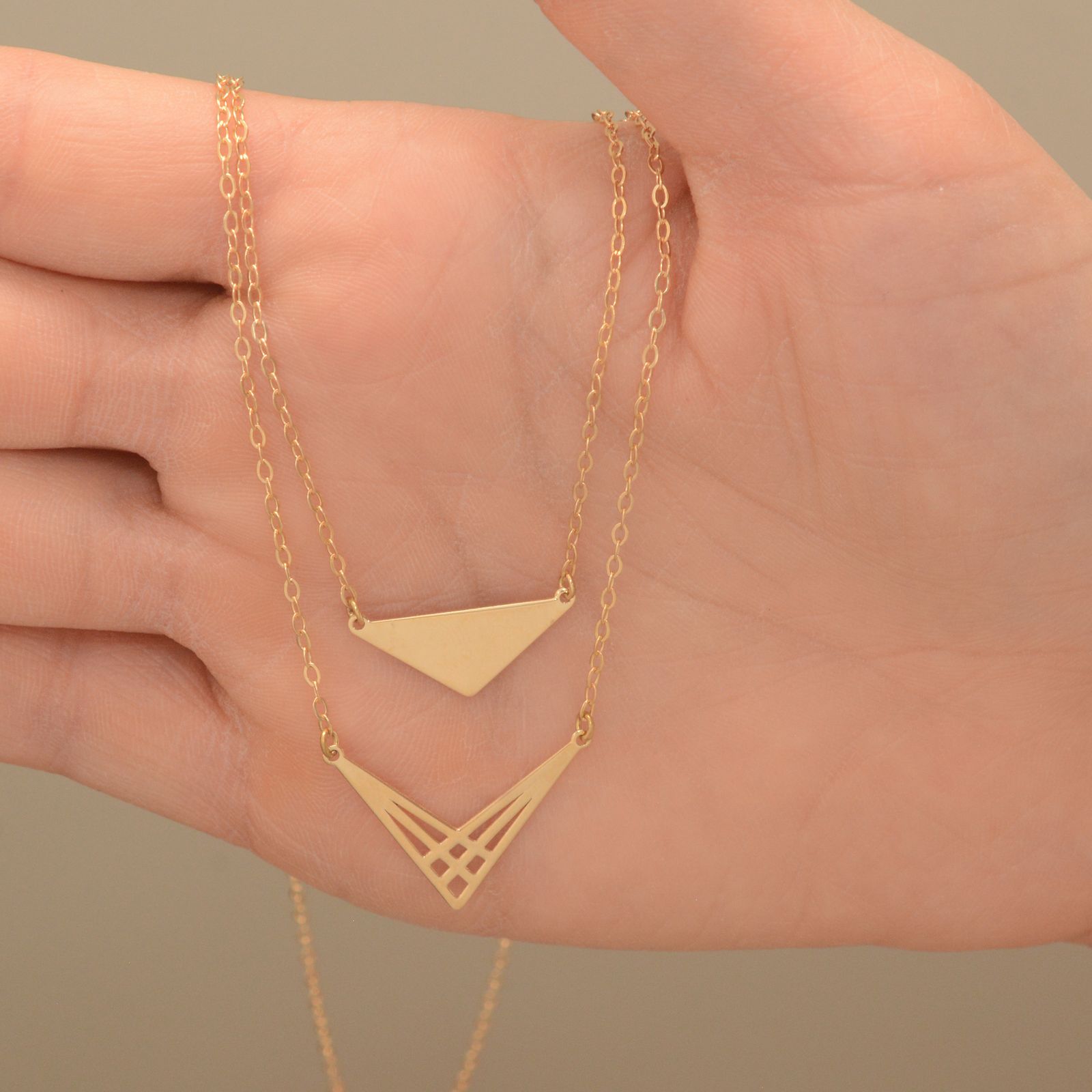 گردنبند طلا 18 عیار زنانه طلای مستجابی مدل مالتی لایر مثلث  کد 43 -  - 3