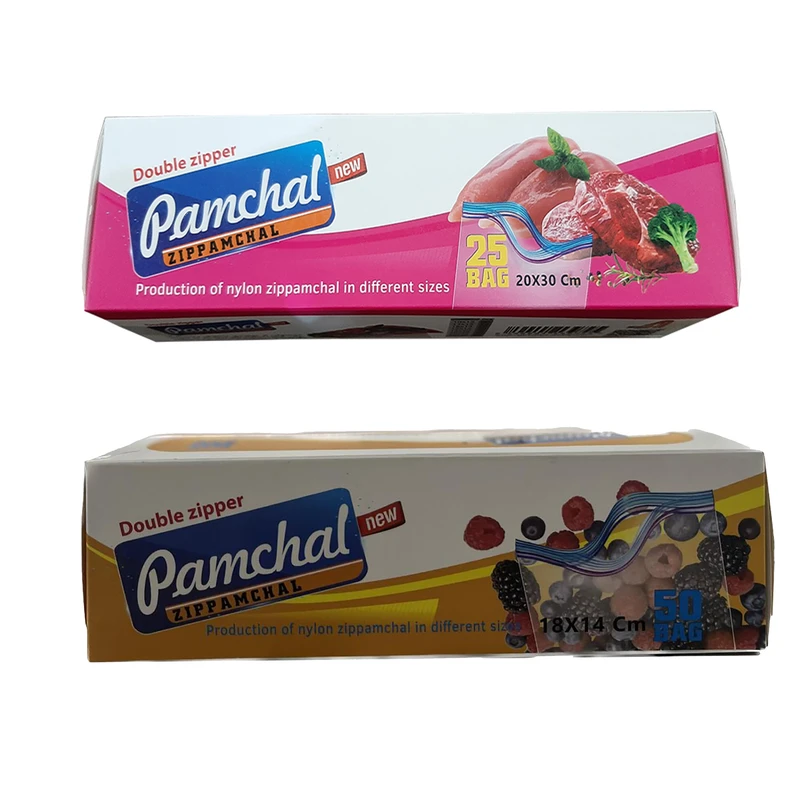 کیسه زیپ دار پامچال مدل دو زیپ بسته 75 عددی