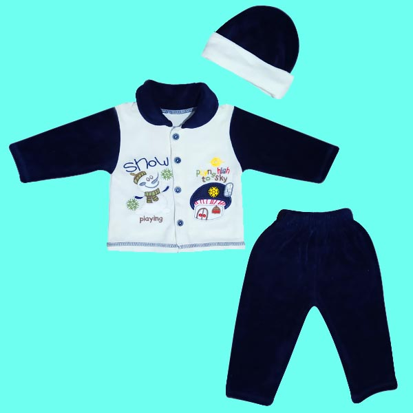 ست 3 تکه لباس نوزادی مدل Snow طرح آدم برفی 