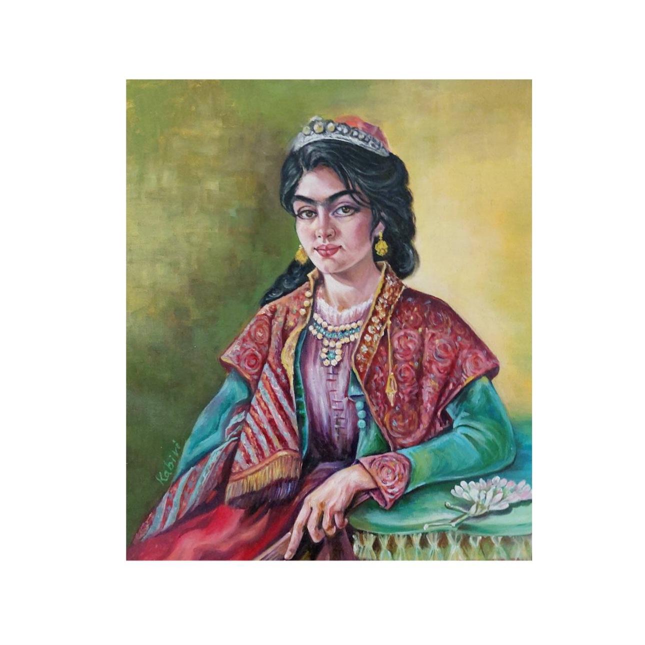 تابلو نقاشی رنگ روغن طرح پرتره زن قاجاری
