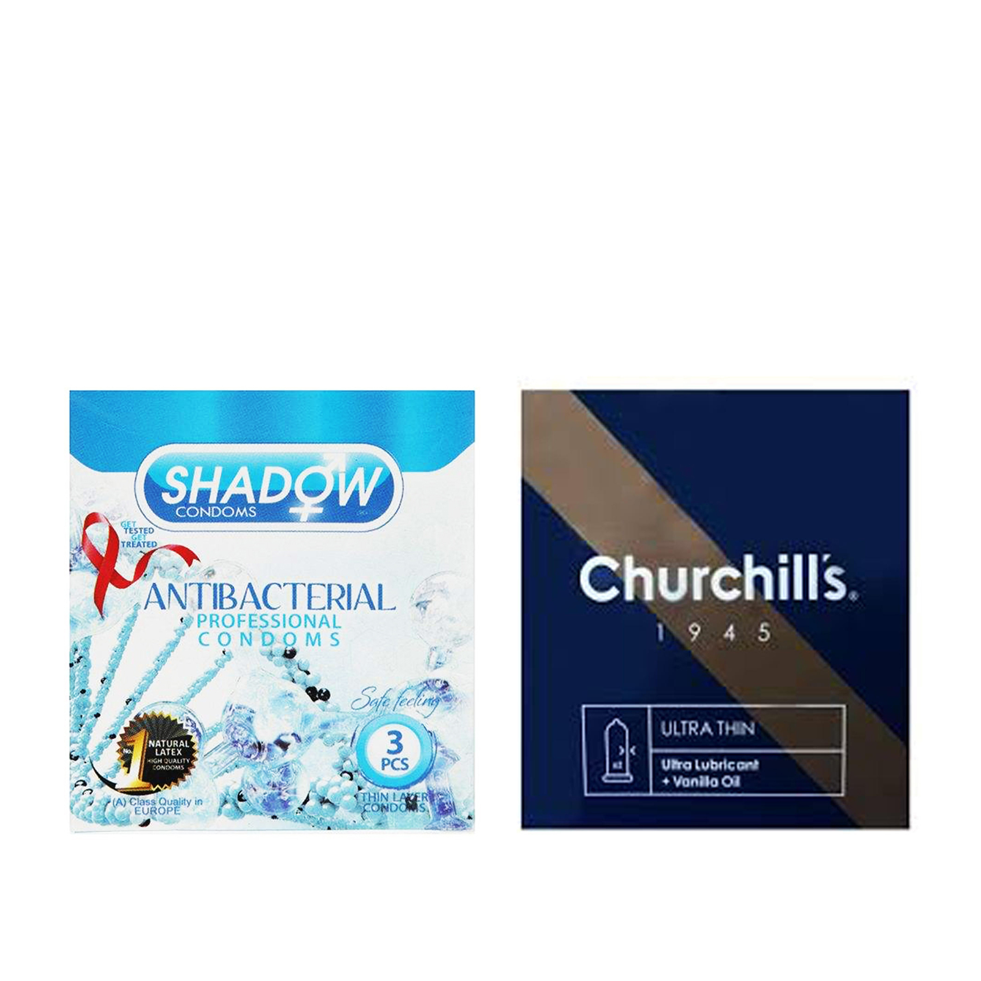 کاندوم چرچیلز مدل Ultra Thin بسته 3 عددی به همراه کاندوم شادو مدل Anti Bacterial بسته 3 عددی
