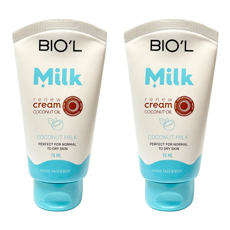 کرم مرطوب کننده دست و صورت بیول مدل پروتئین شیر و روغن نارگیل مناسب پوست های معمولی و خشک حجم 70 میلی لیتر مجموعه 2 عددی