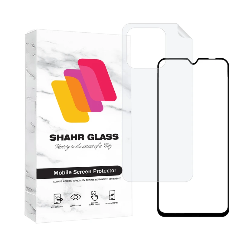 محافظ صفحه نمایش سرامیک شفاف شهر گلس مدل CERAMINANOSH مناسب برای گوشی موبایل شیائومی Redmi 12C / Poco C55 به همراه محافظ پشت گوشی