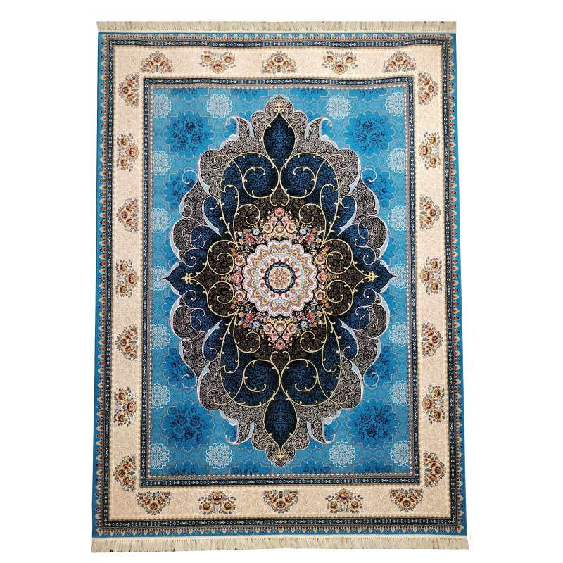 فرش ماشینی طرح چکاوک زمینه آبی