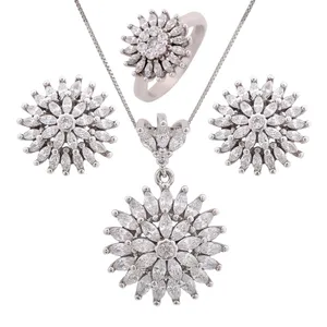 نیم ست نقره زنانه مدل گل کد M3107