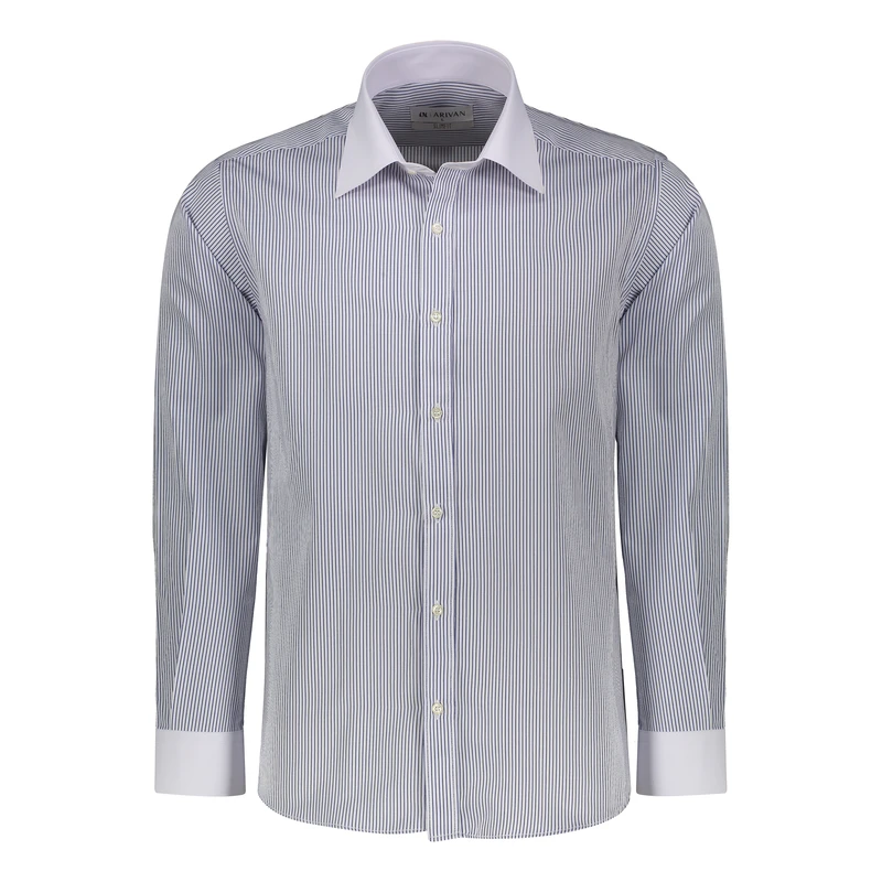 پیراهن آستین بلند یقه برگردان مردانه آریوان مدل راه راه کد SS55
