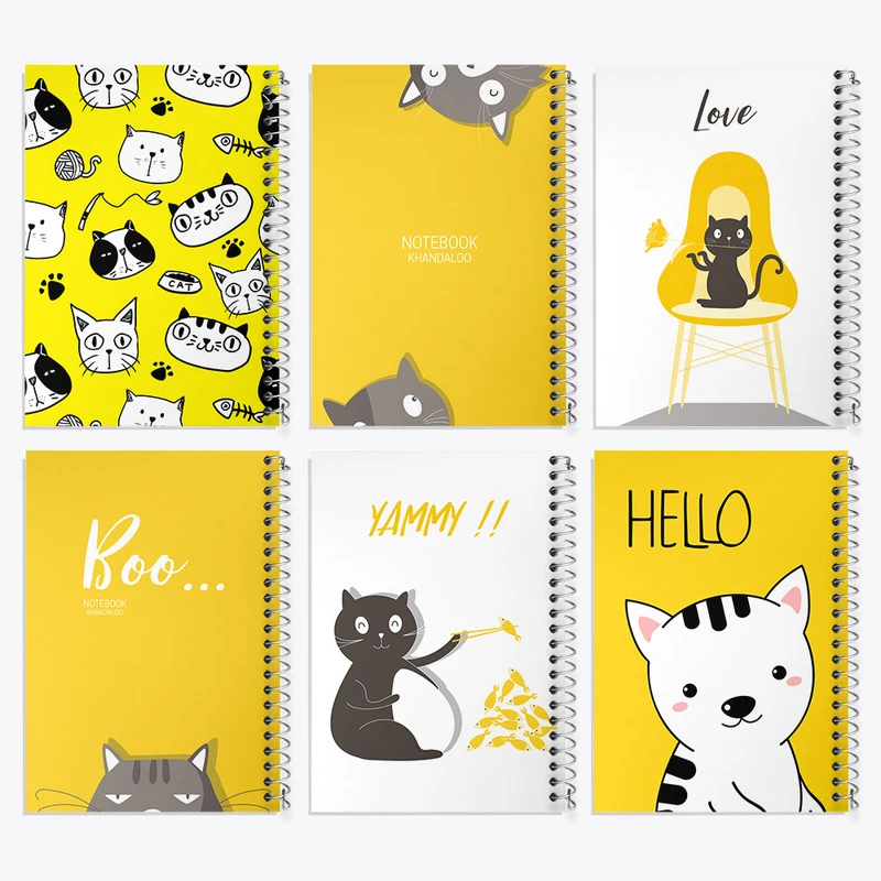 دفتر مشق 100 برگ خندالو طرح گربه کیوت کد 105 مجموعه 6 عددی