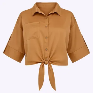 شومیز آستین سه ربع یقه برگردان زنانه مدل بوخی گرهیP1123