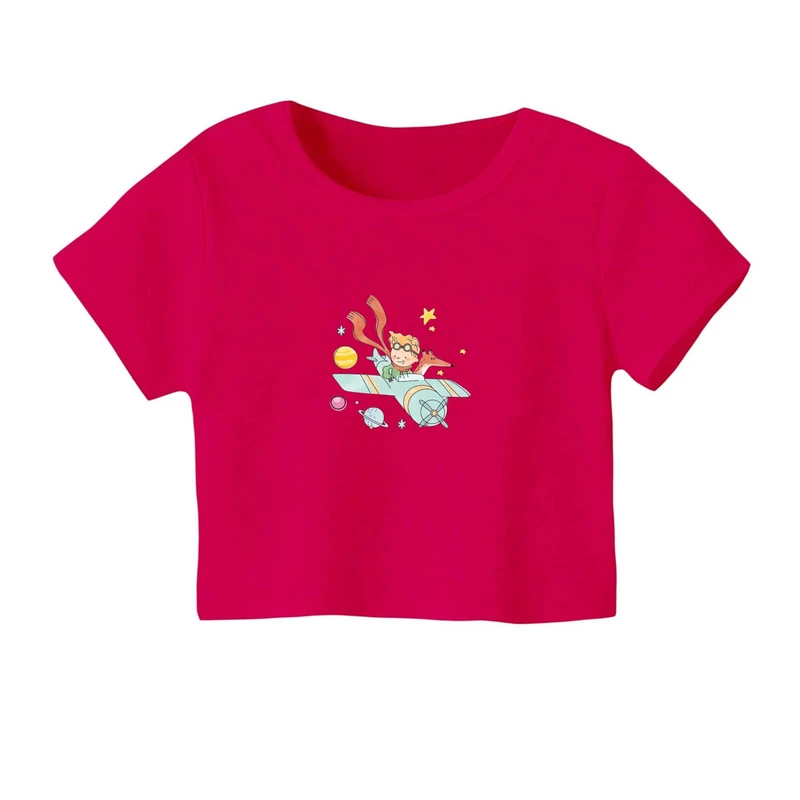 کراپ‌ تی‌شرت آستین کوتاه زنانه مدل شازده کوچولو